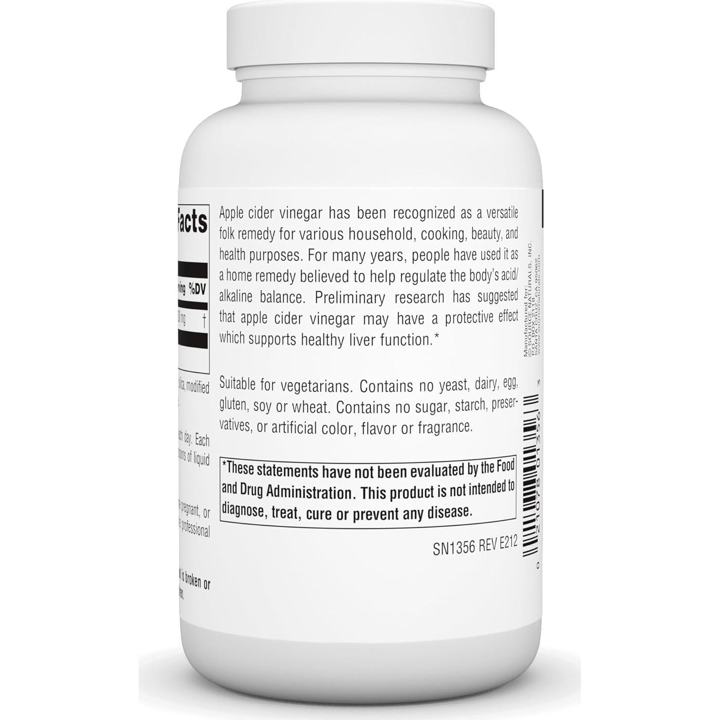 Suplemento de Vinagre de Sidra de Manzana Source Naturals 500mg - 180 Tabletas