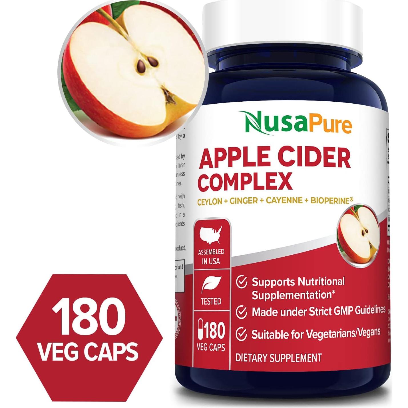 Complejo de Vinagre de Sidra de Manzana NusaPure 1500 mg 180 Cápsulas Veganas