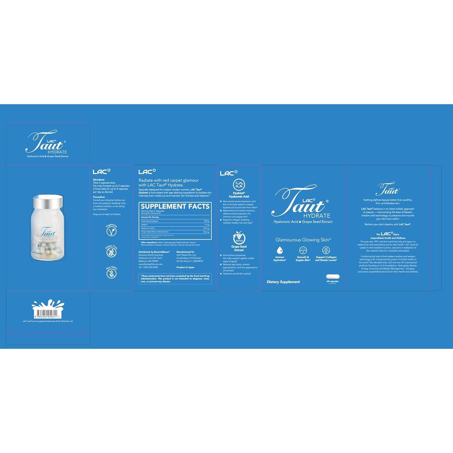 Suplemento de Ácido Hialurónico Taut - 60 Cápsulas Veganas 120mg