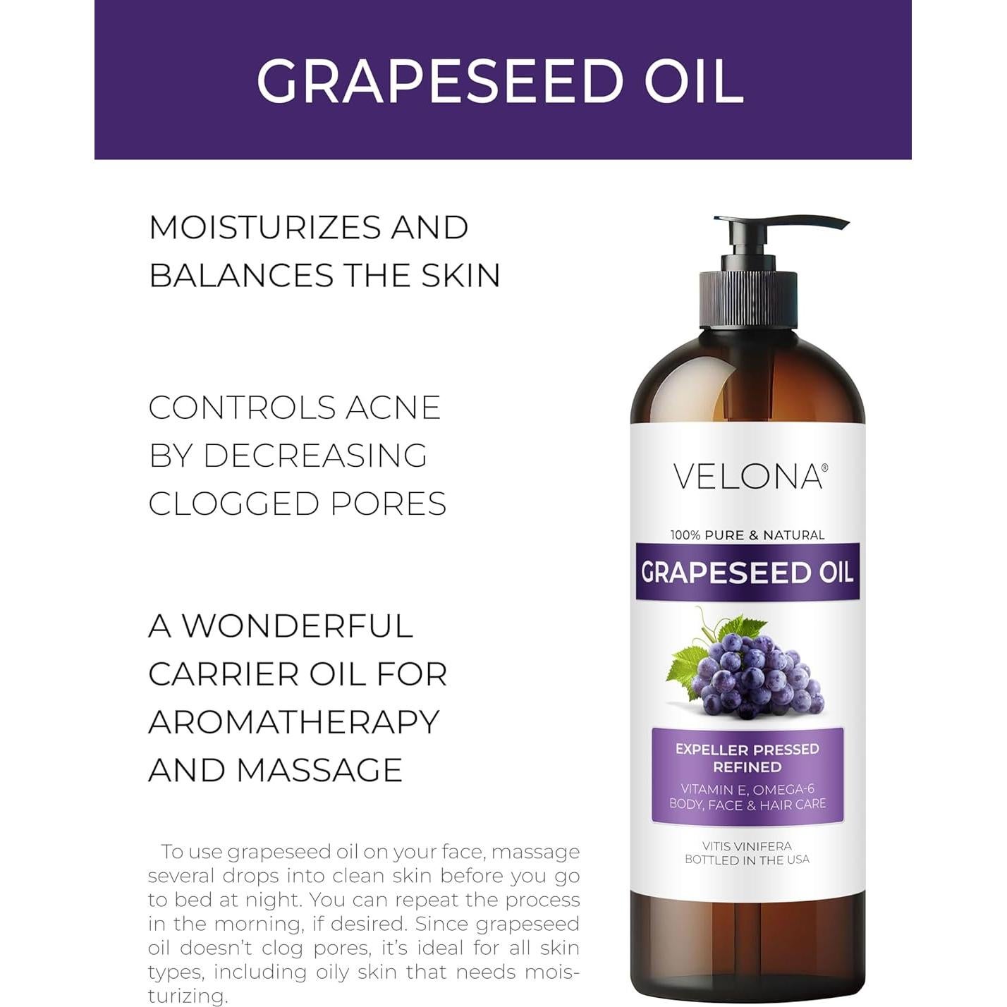 Aceite de Semilla de Uva Velona 473 ml 100% Puro y Natural