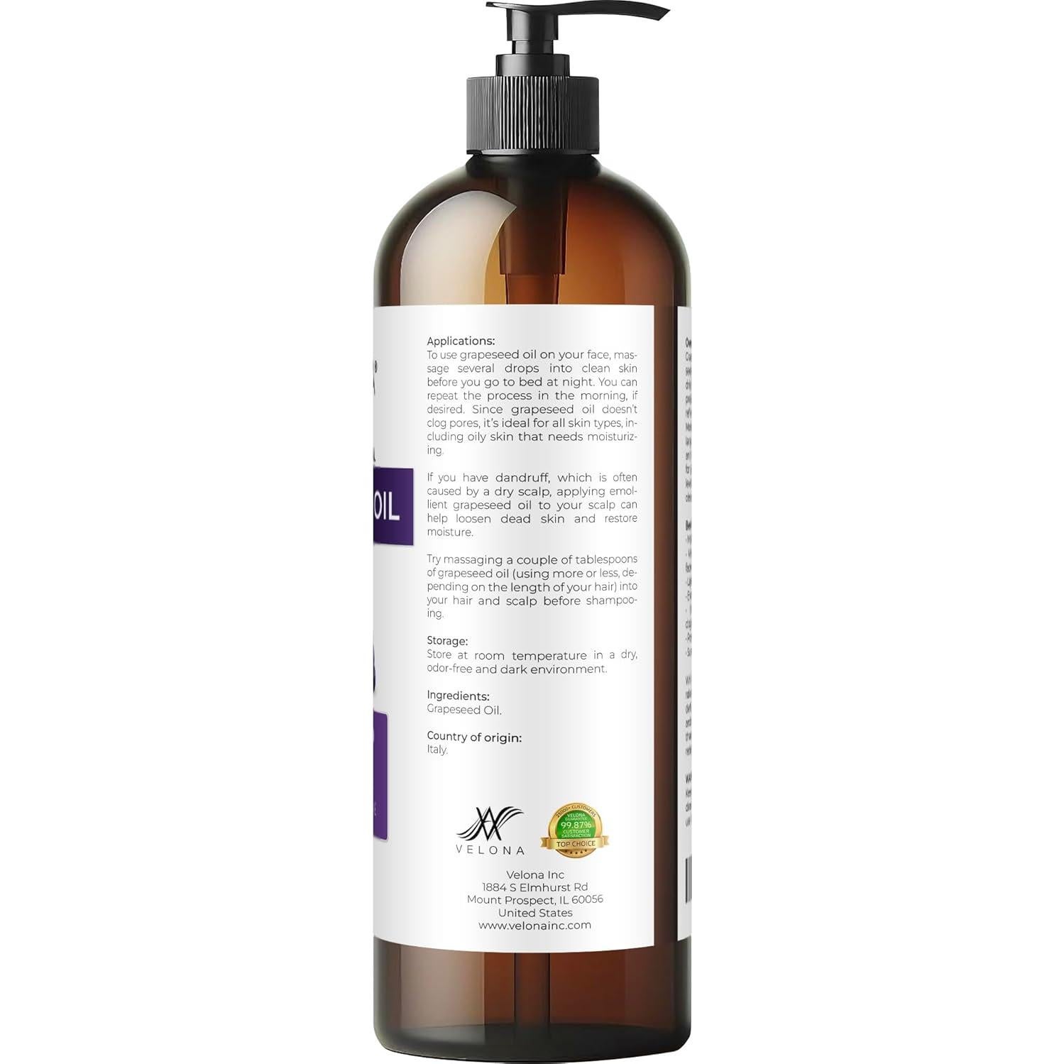 Aceite de Semilla de Uva Velona 473 ml 100% Puro y Natural
