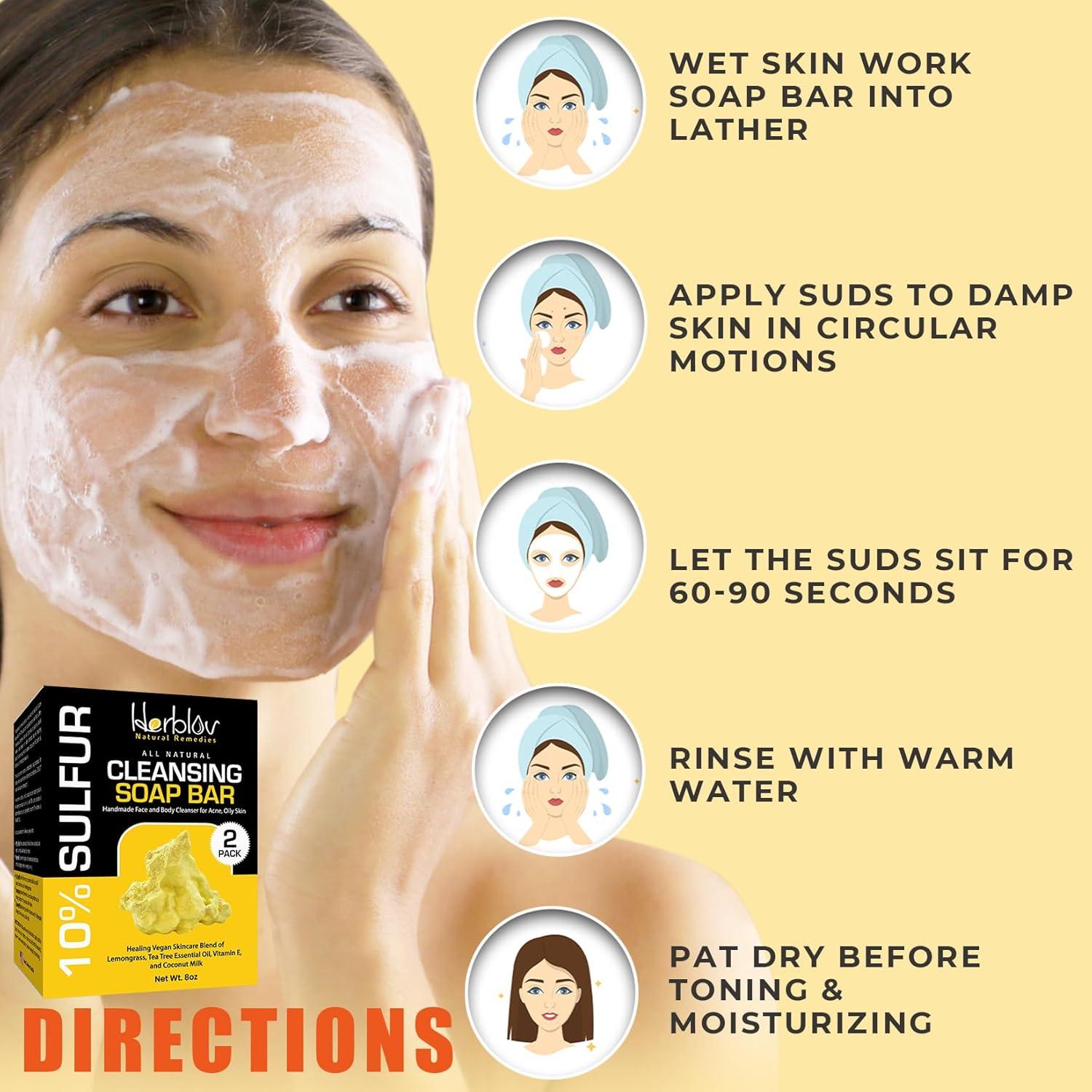 Barra de Jabón de Azufre 10% Herblov 113g - Limpiador Facial