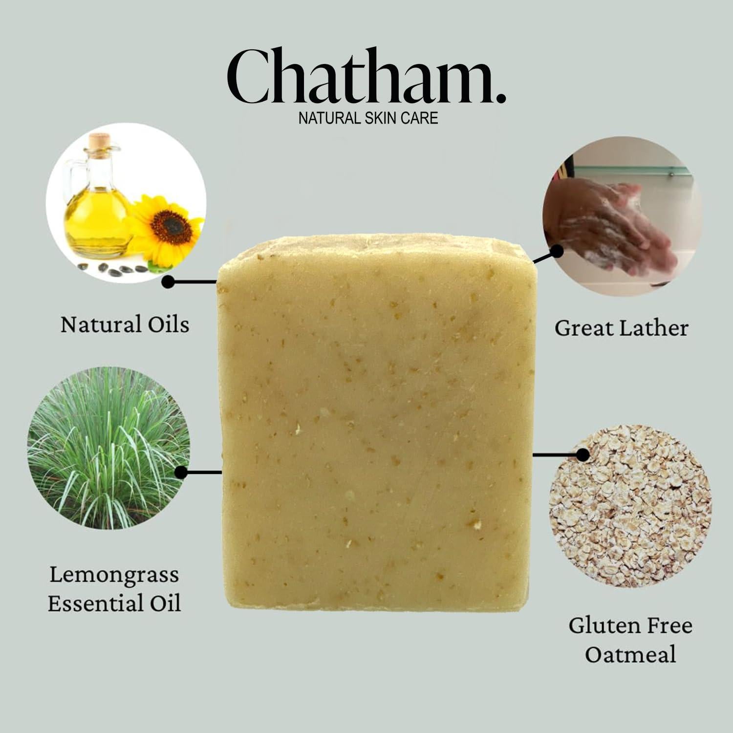 Jabón Hidratante de Avena Chatham 142g - Hierba de Limón y Vainilla