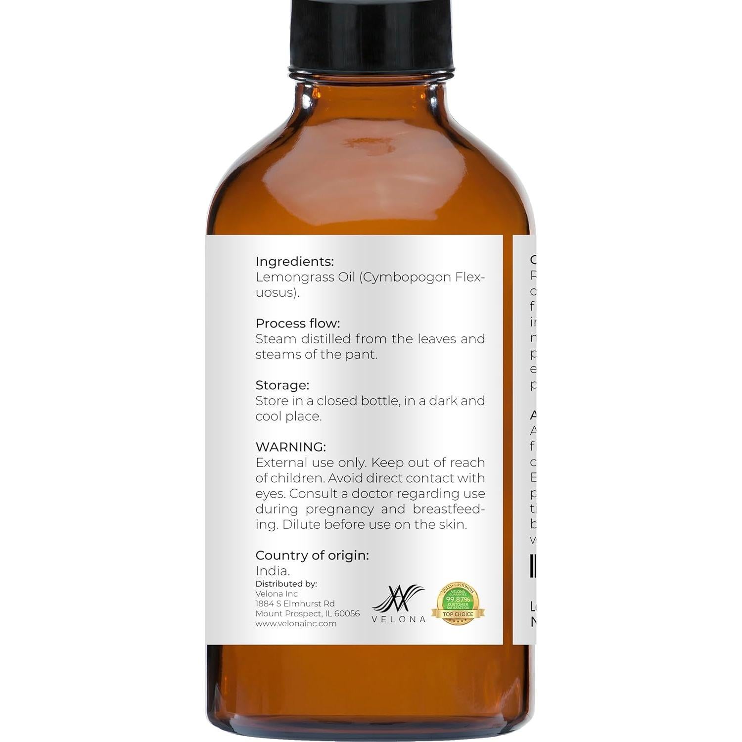 Aceite Esencial de Hierba Limón Velona 118 ml - 100% Puro