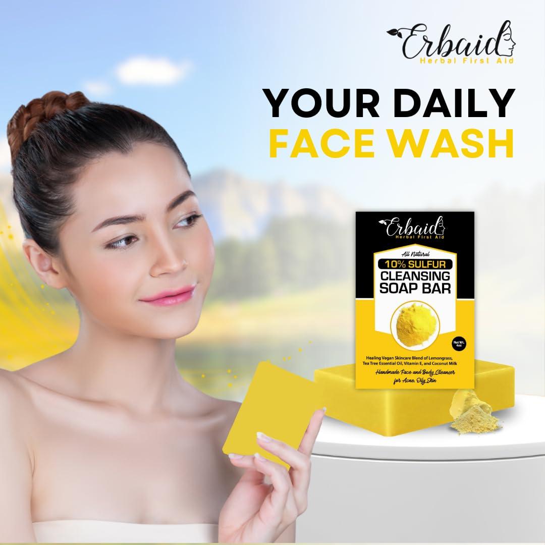 Jabón de Azufre Natural 10% Erbaid - Limpiador Facial y Corporal