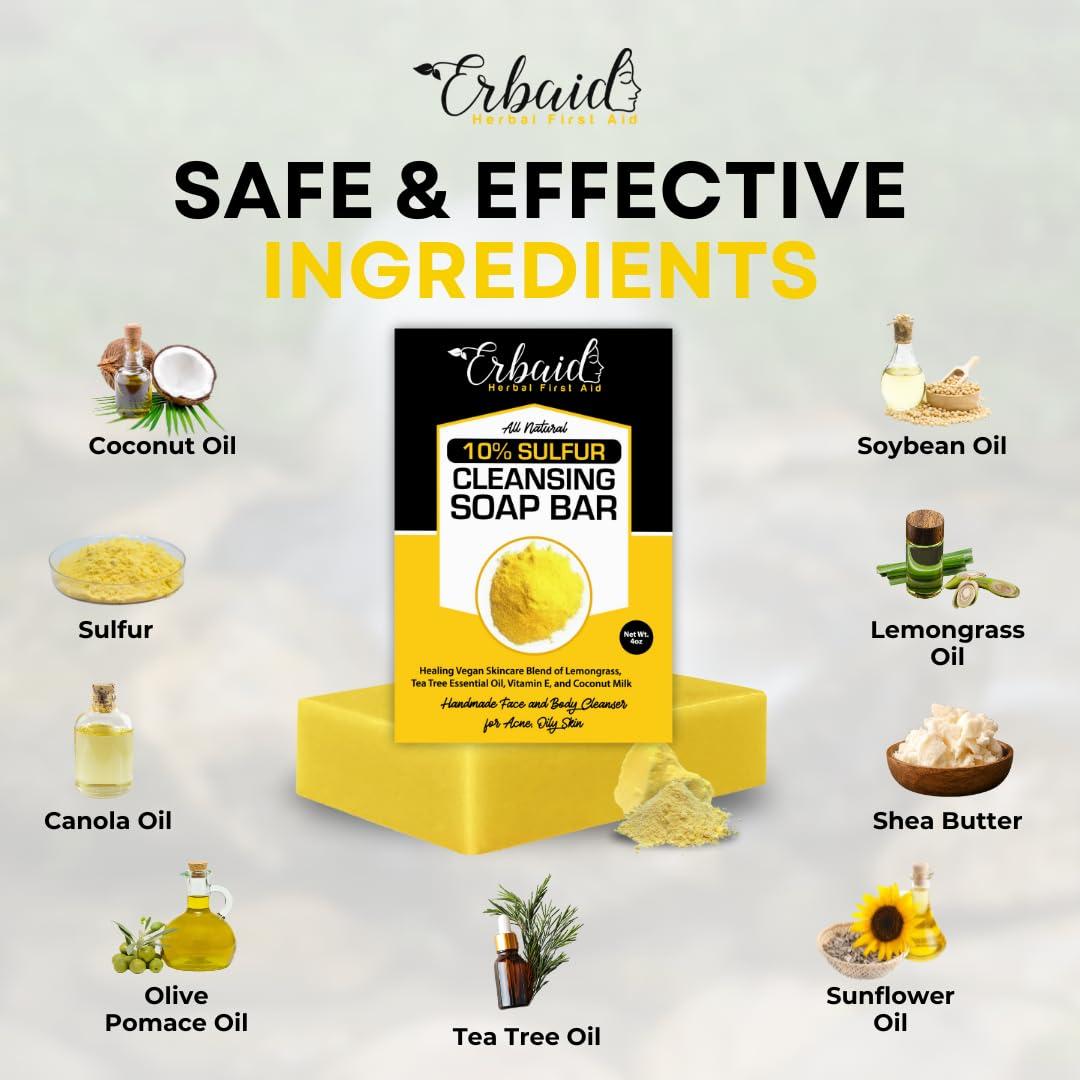 Jabón de Azufre Natural 10% Erbaid - Limpiador Facial y Corporal