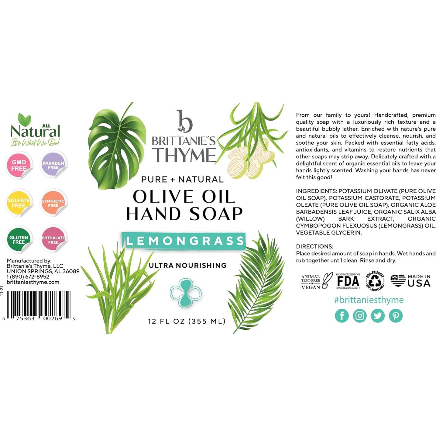 Jabón Líquido Vegano Brittanie 355 ml Hierba Limón Paquete 3