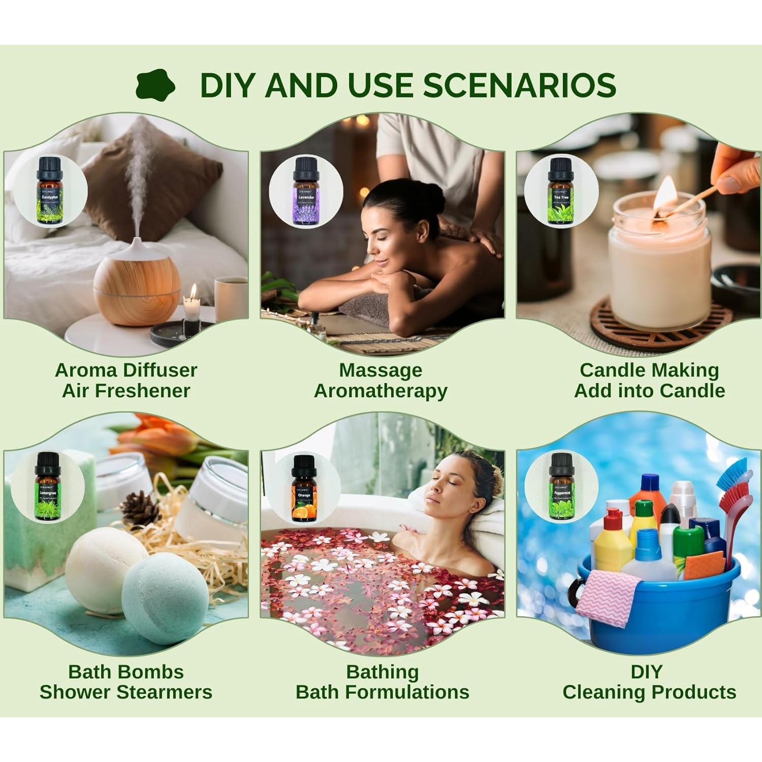 Juego de Aceites Esenciales SODSEN - 6 Aromas 10mL para Difusores