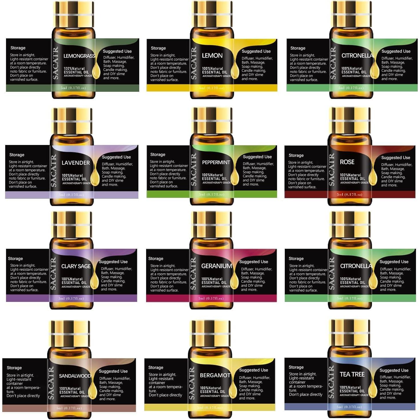 Set de Aceites Esenciales SACATR - 12 x 5ML Aromaterapia