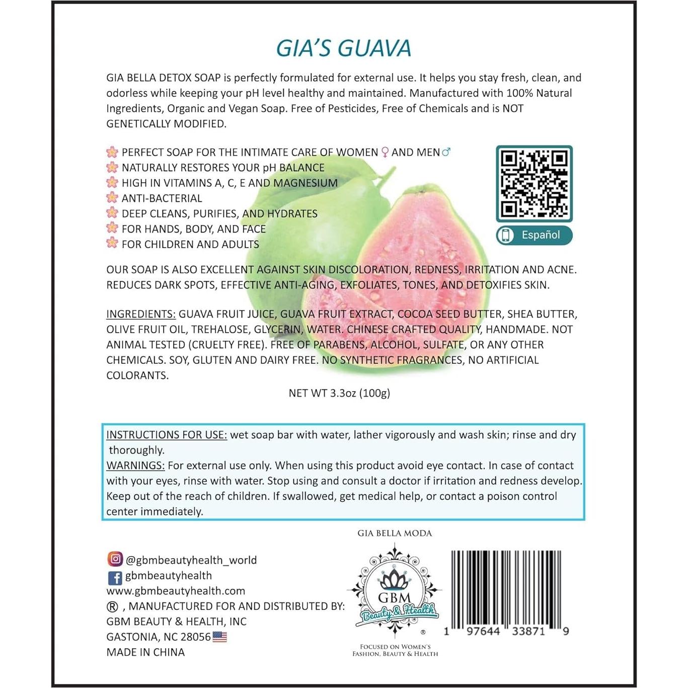 Jabón Detox GIA BELLA 93g - Natural con Extracto de Guayaba