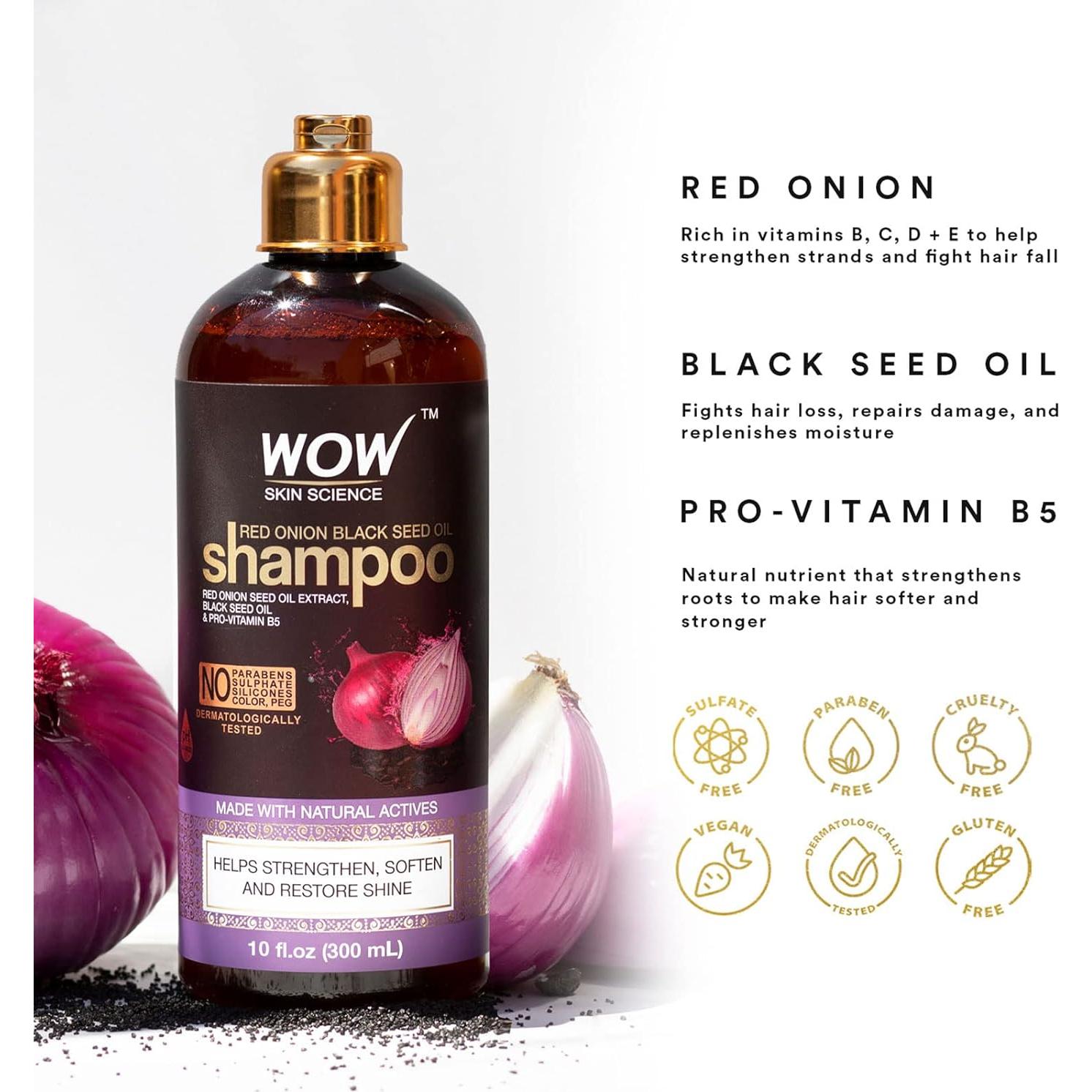 Champú WOW Aceite de Semilla de Cebolla Roja 300 ml - Brillo y Hidratación