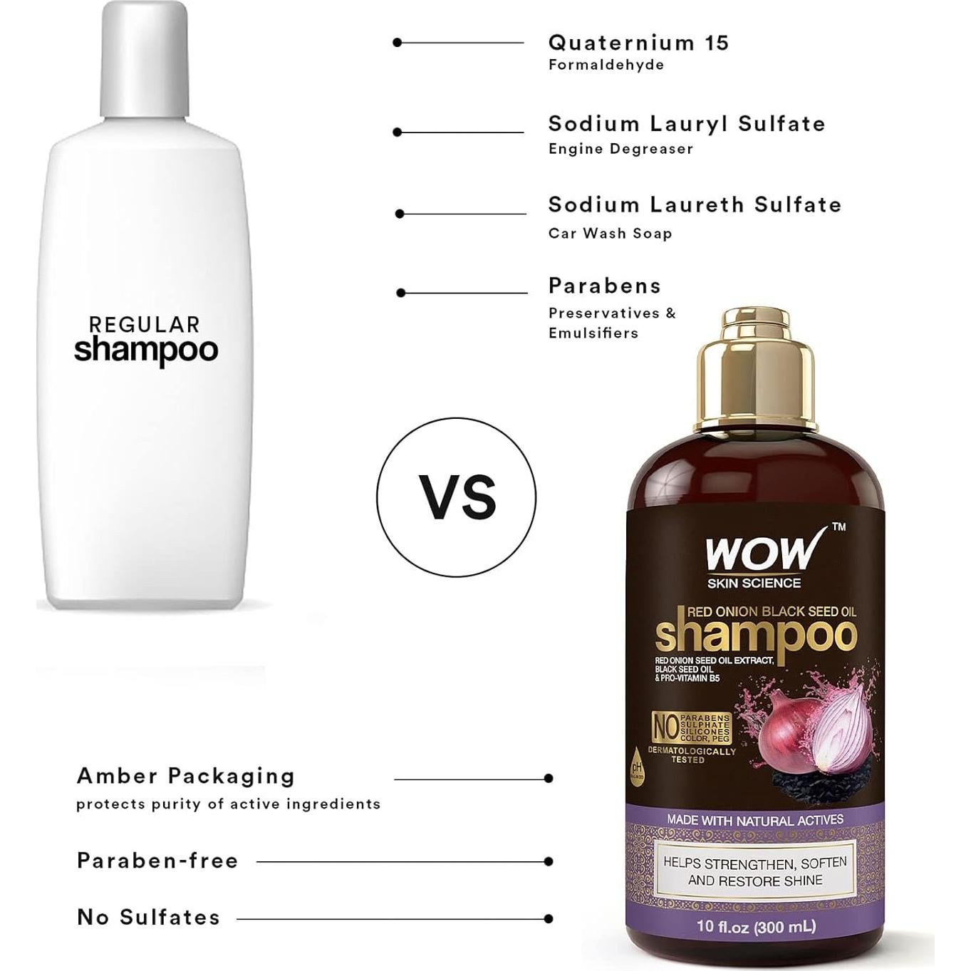 Champú WOW Aceite de Semilla de Cebolla Roja 300 ml - Brillo y Hidratación