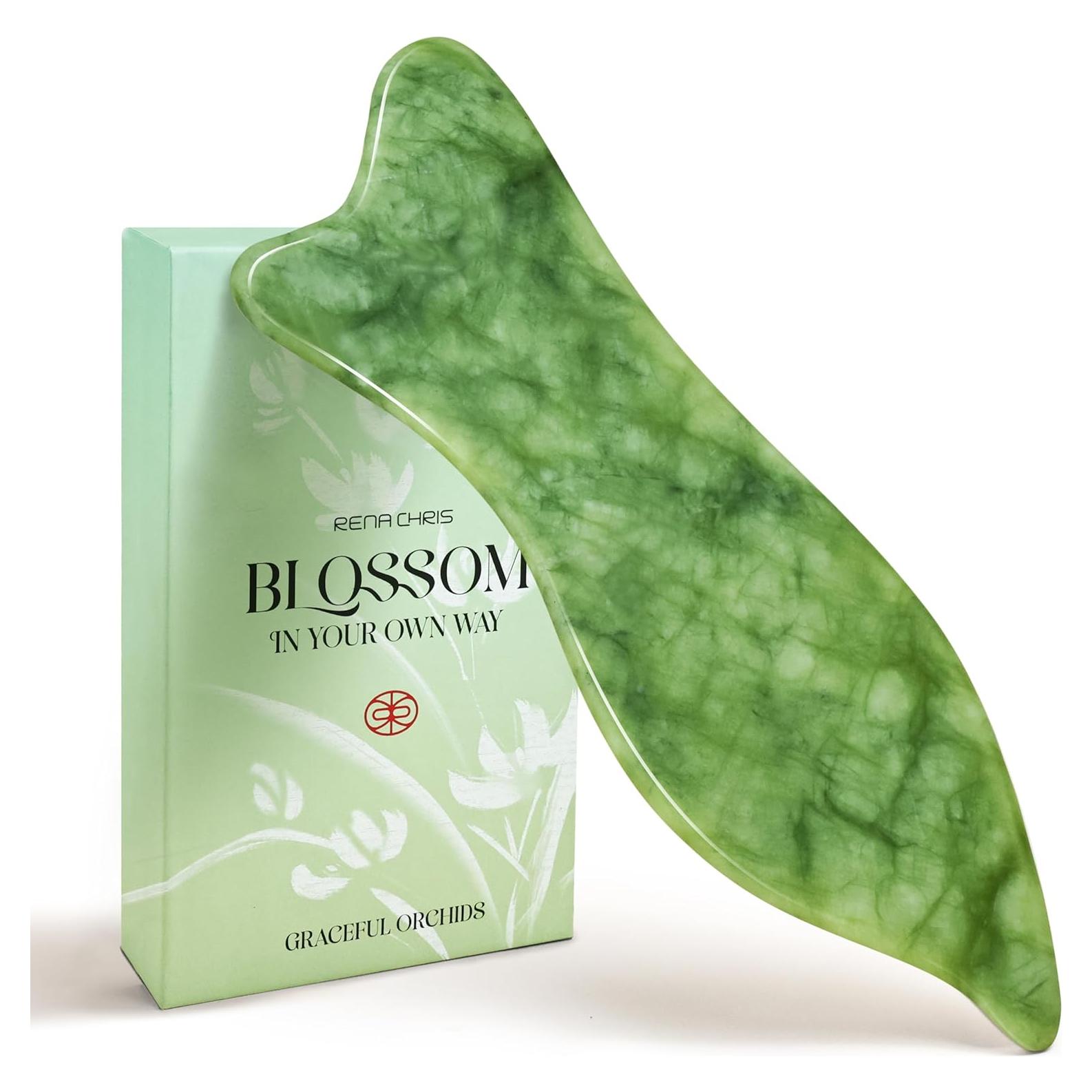 Herramienta Facial Gua Sha Rena Chris Jade Natural 17.8cm