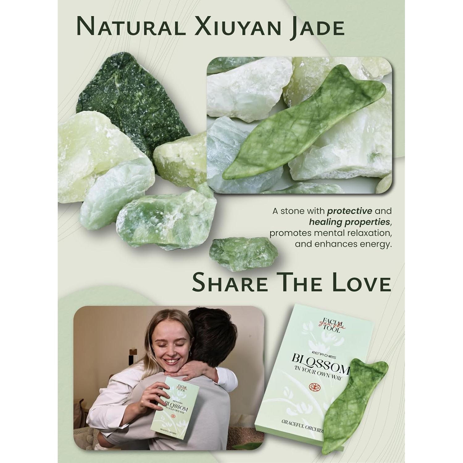 Herramienta Facial Gua Sha Rena Chris Jade Natural 17.8cm