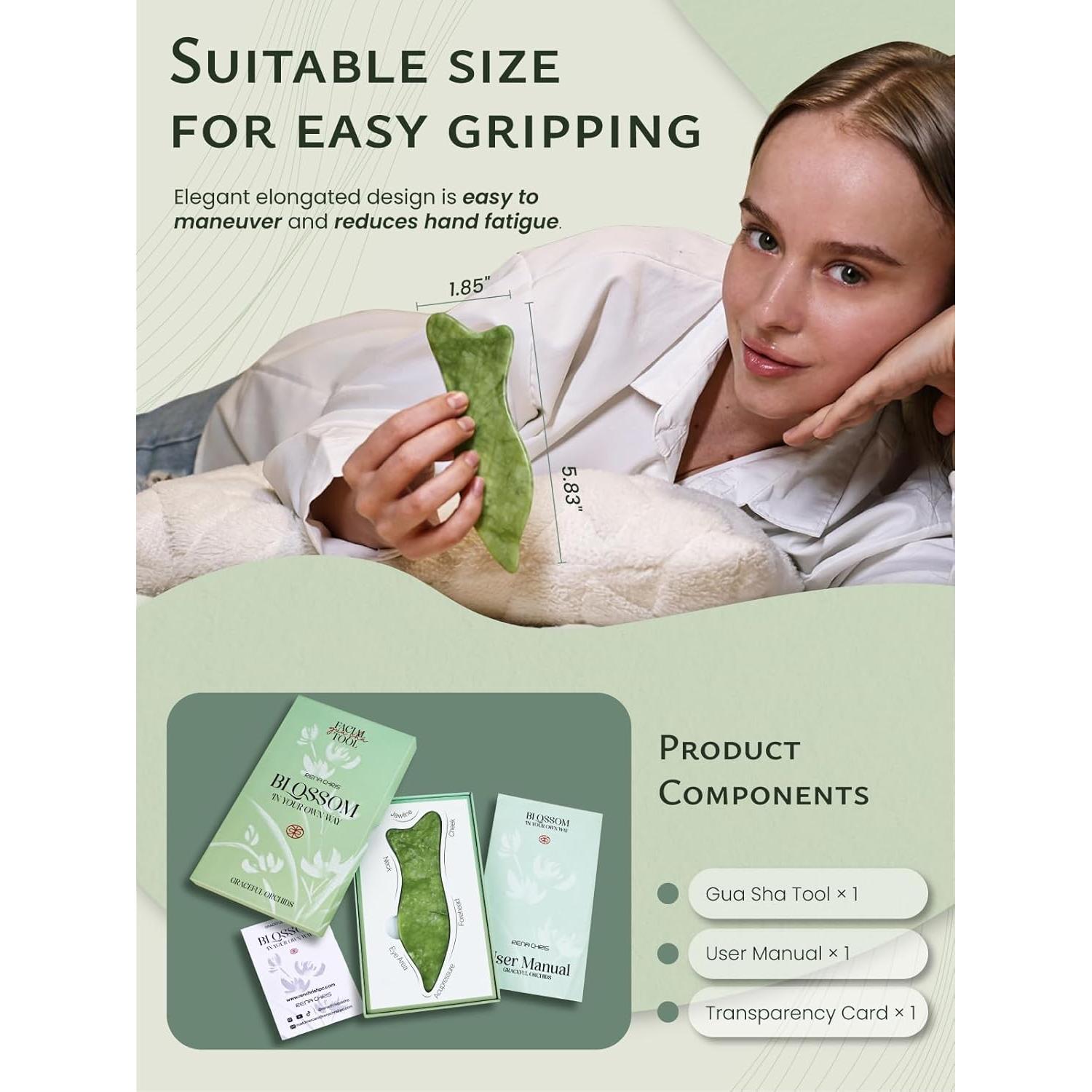 Herramienta Facial Gua Sha Rena Chris Jade Natural 17.8cm