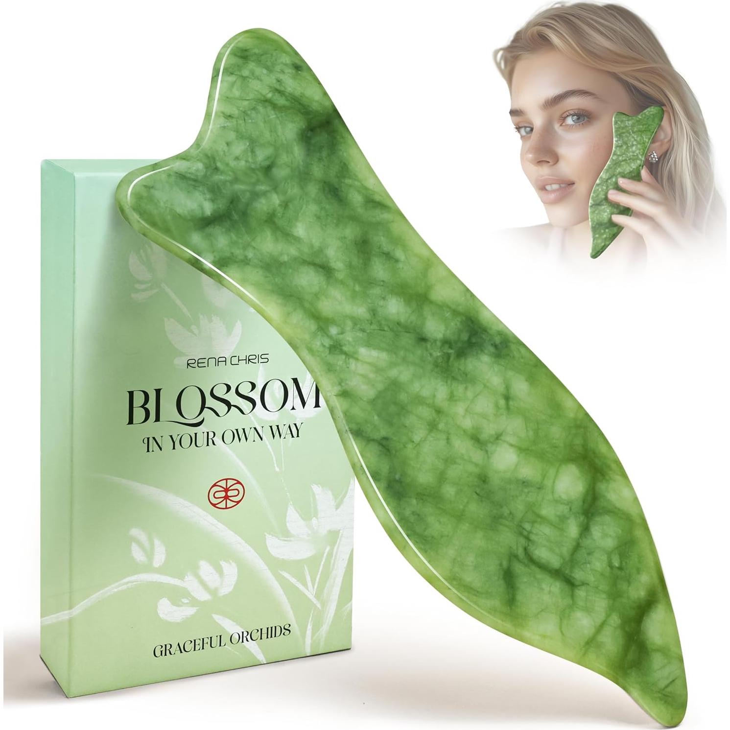 Herramienta Facial Gua Sha Rena Chris Jade Natural 17.8cm