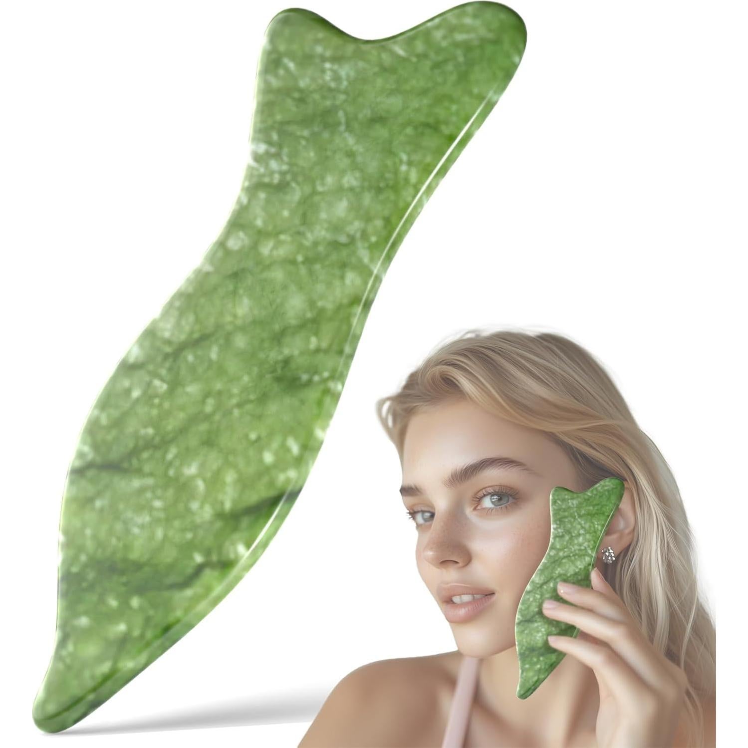 Herramienta Facial Gua Sha Rena Chris Jade Natural 17.8cm