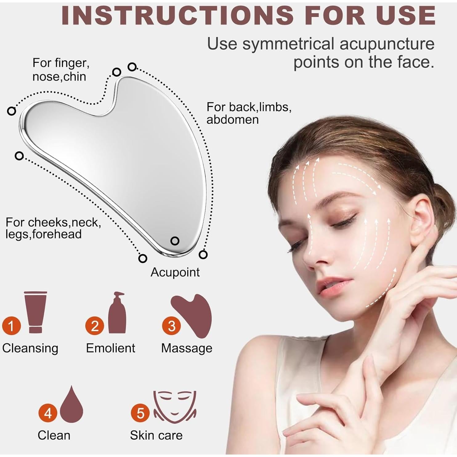 Herramienta Gua Sha de Acero Inoxidable CAEYPOAR 8.5x5.5cm