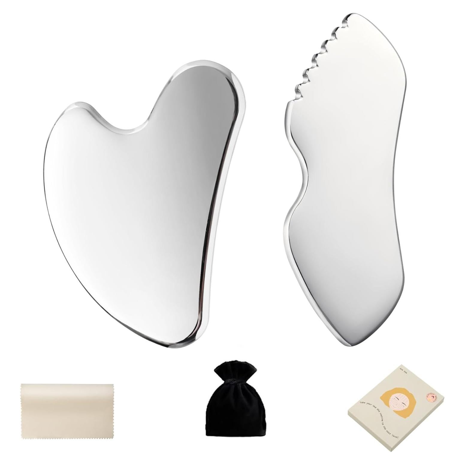Juego de Gua Sha Acero Inoxidable ALOYGUZ 10x4cm Masaje Facial