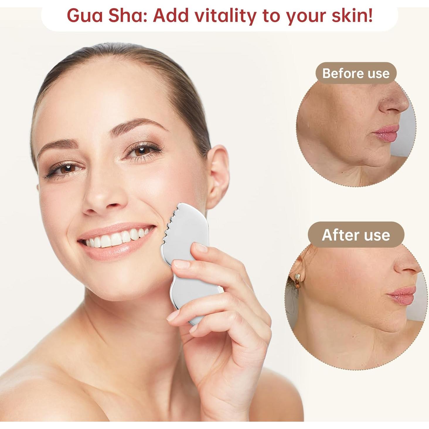 Juego de Gua Sha Acero Inoxidable ALOYGUZ 10x4cm Masaje Facial