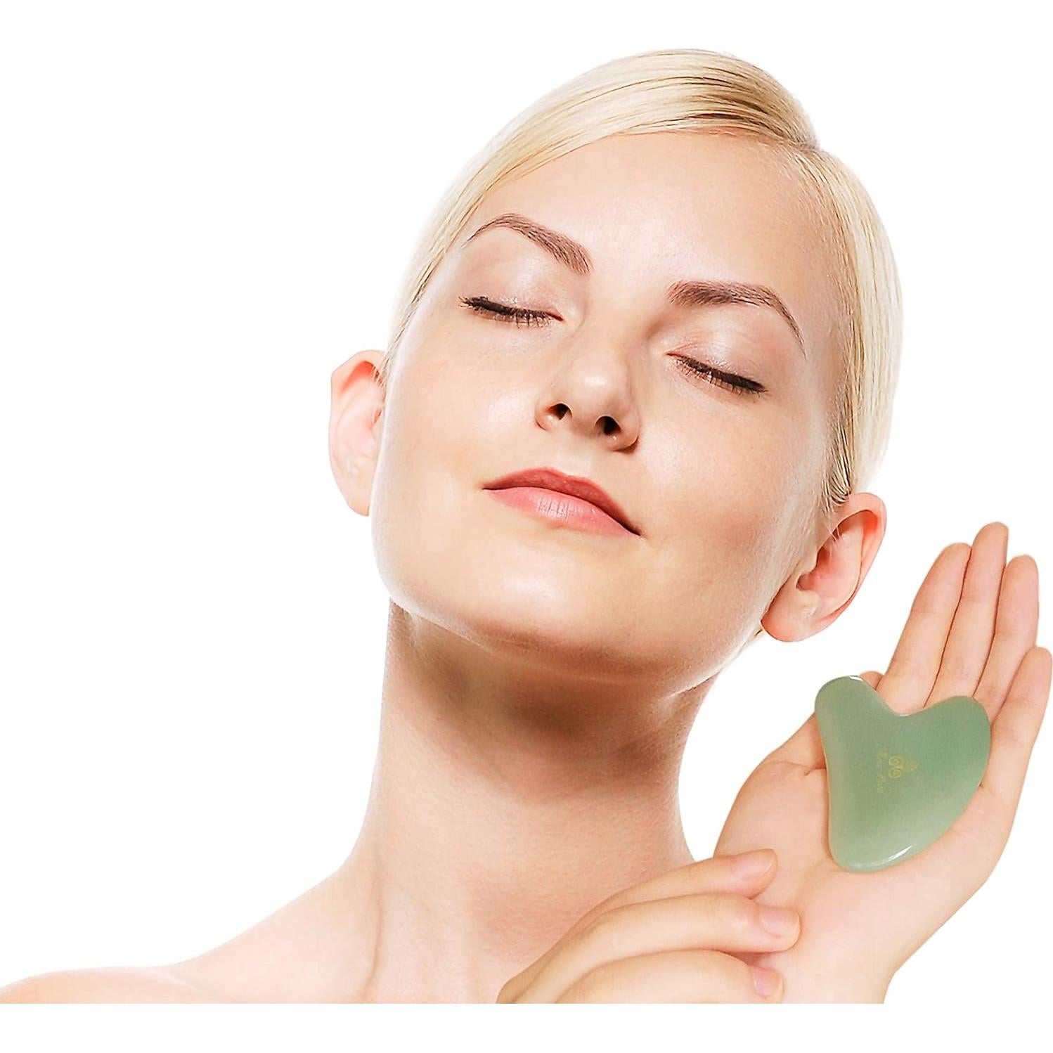 Masajeador Facial Gua Sha Jade Verde Antiarrugas 10cm