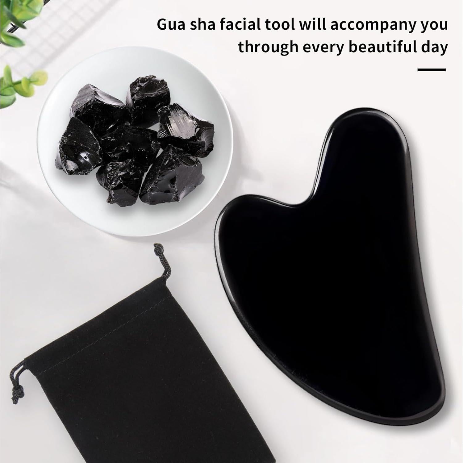 Herramienta Gua Sha Facial FUIYOOCEN Obsidiana Negra 7.79cm