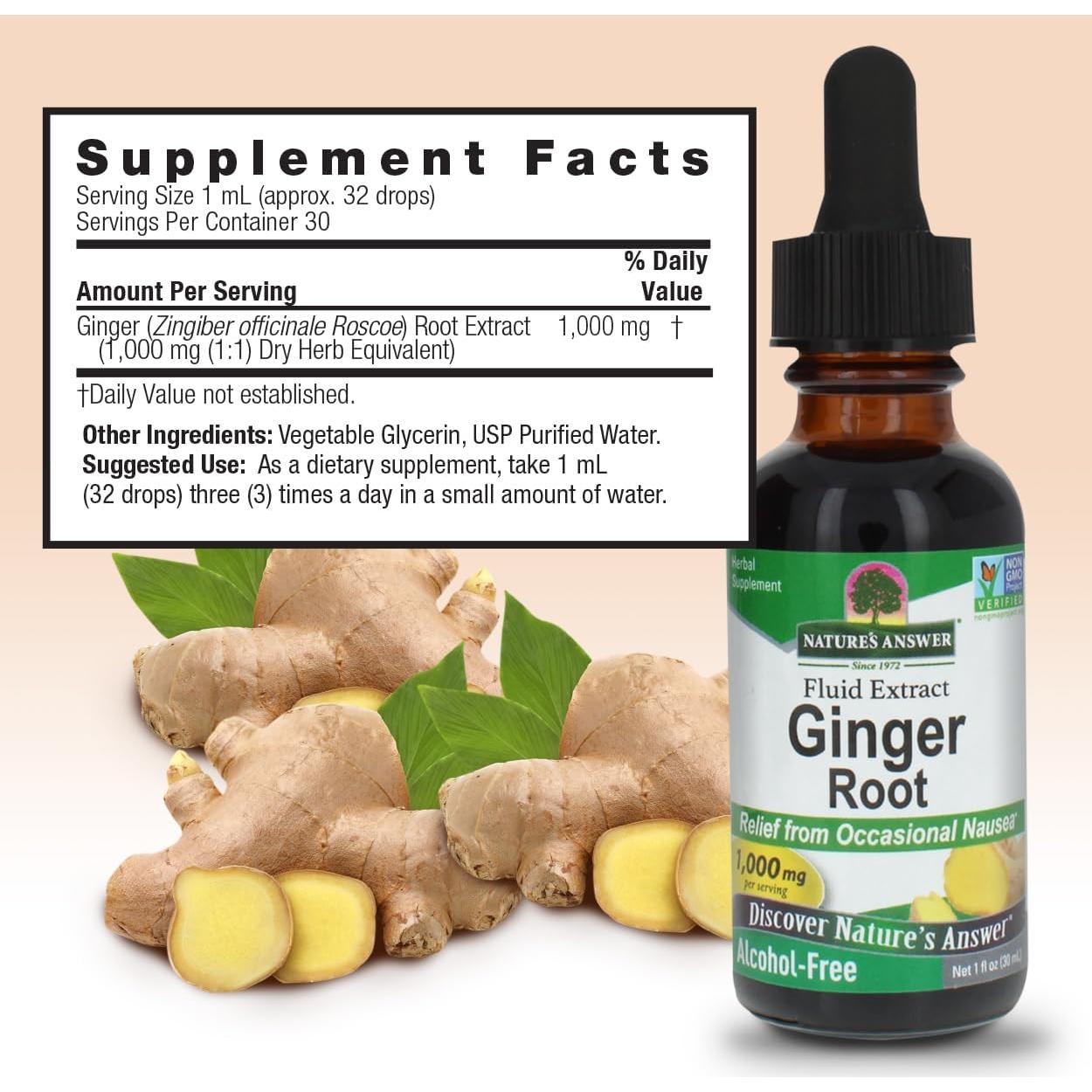 Extracto de raíz de jengibre Nature's Answer 30 ml | Sin alcohol | Vegano