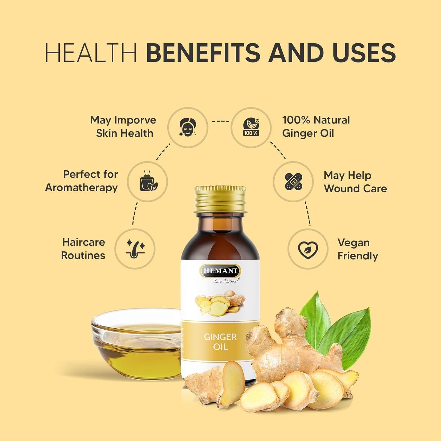 Aceite de Jengibre Hemani 30ml - Puro y Natural, Aromaterapia