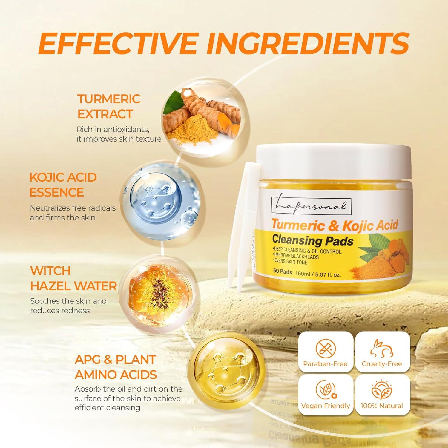 Discos Limpiadores de Cúrcuma y Ácido Kójico - 50 Pcs