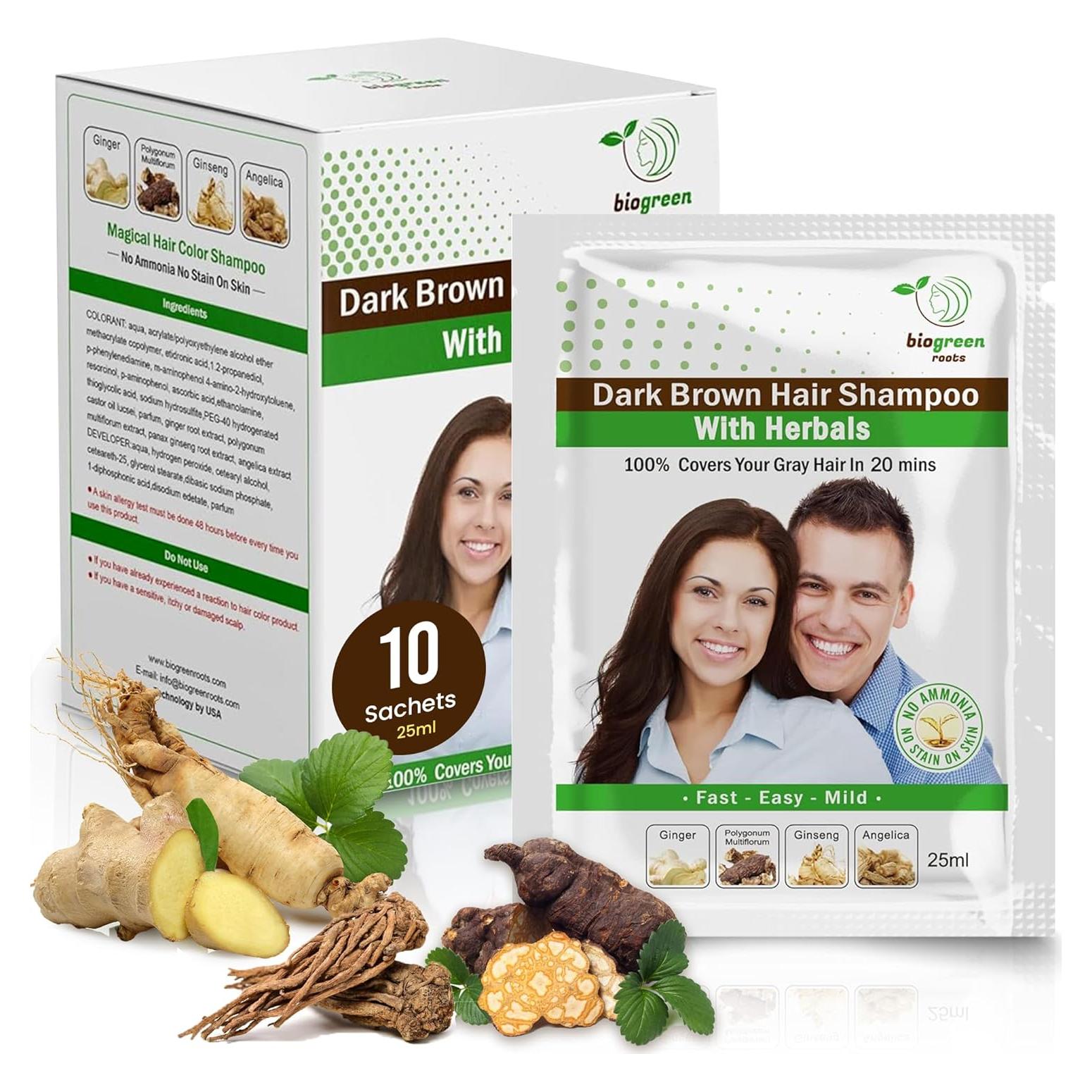 Champú Tinte Natural Biogreen Roots - Marrón Oscuro 10x25ml