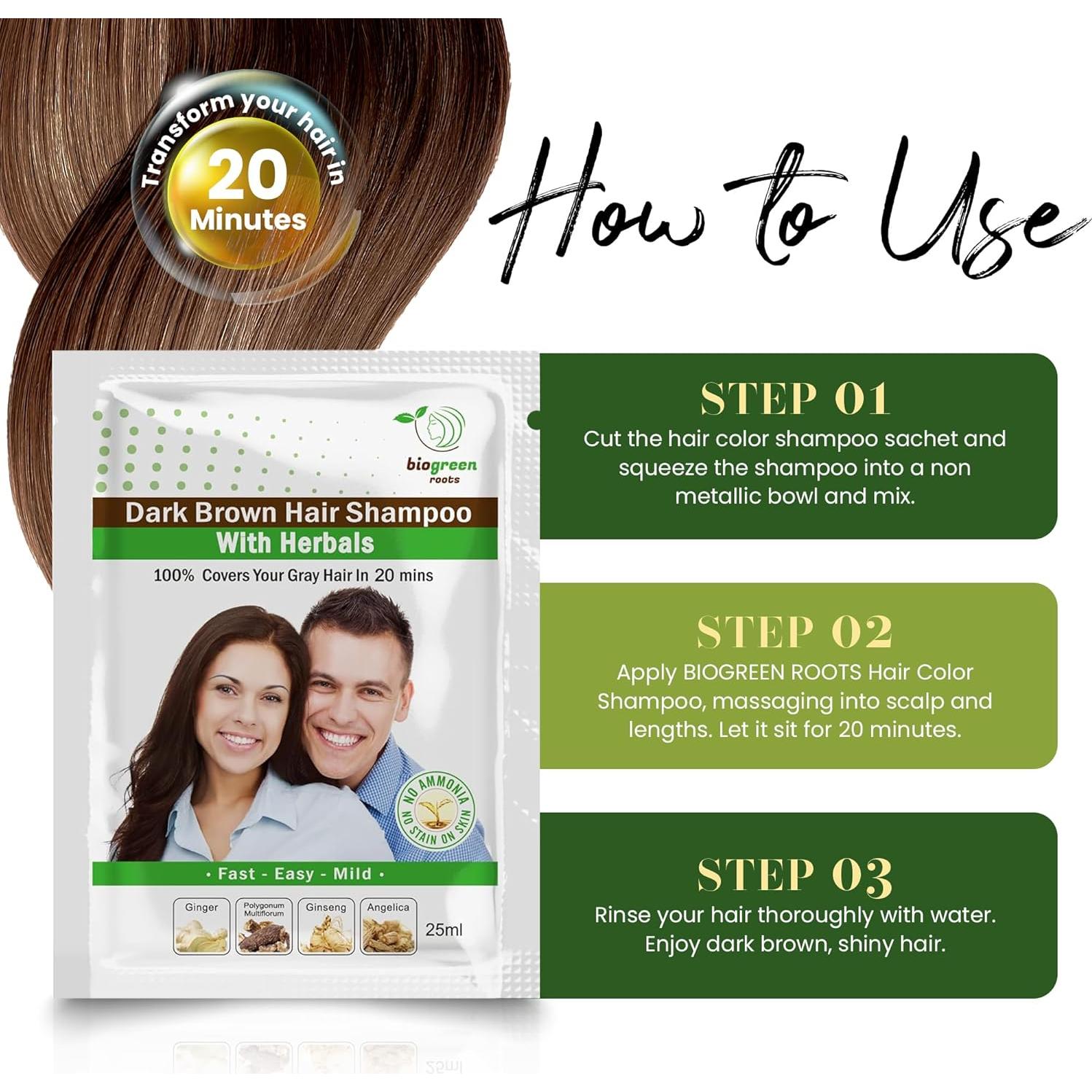 Champú Tinte Natural Biogreen Roots - Marrón Oscuro 10x25ml