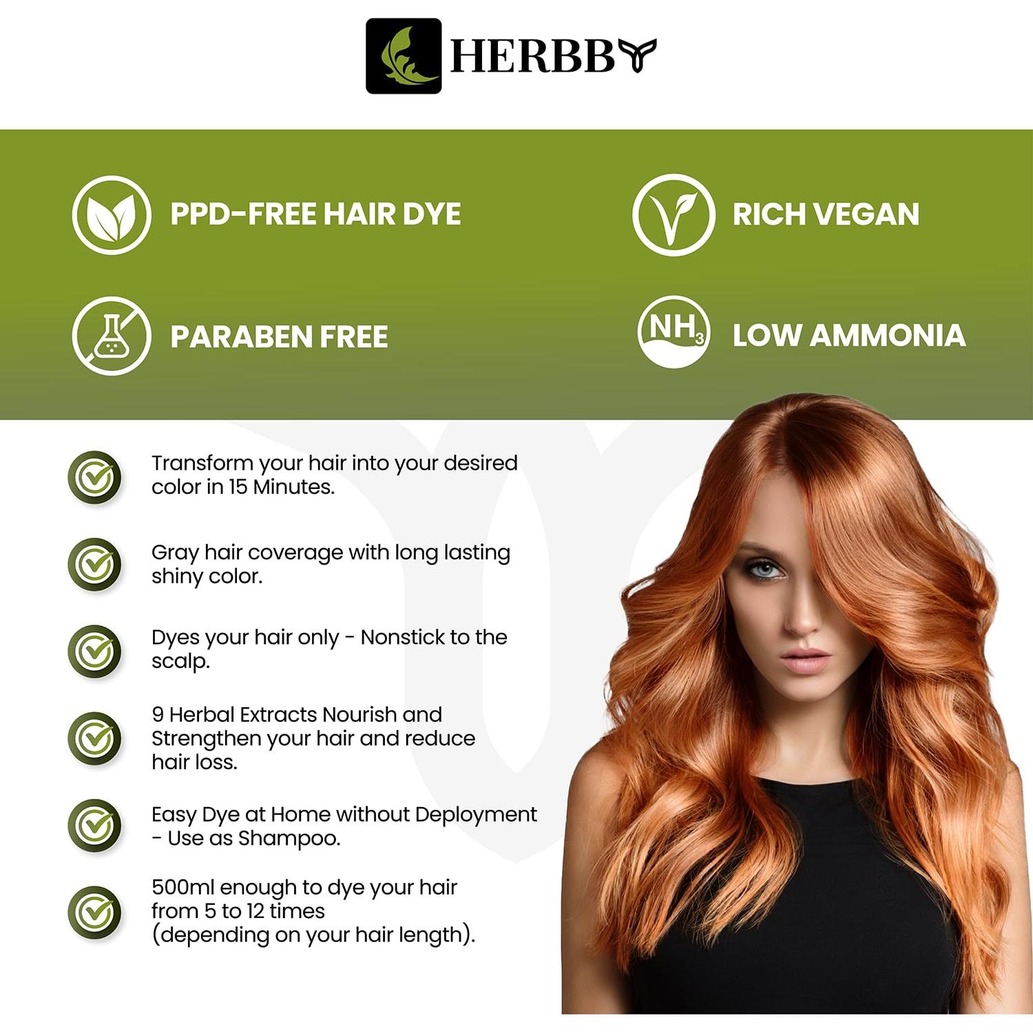 Champú Tinte para Cabello HERBBY 500ml - Color Caramelo Jengibre