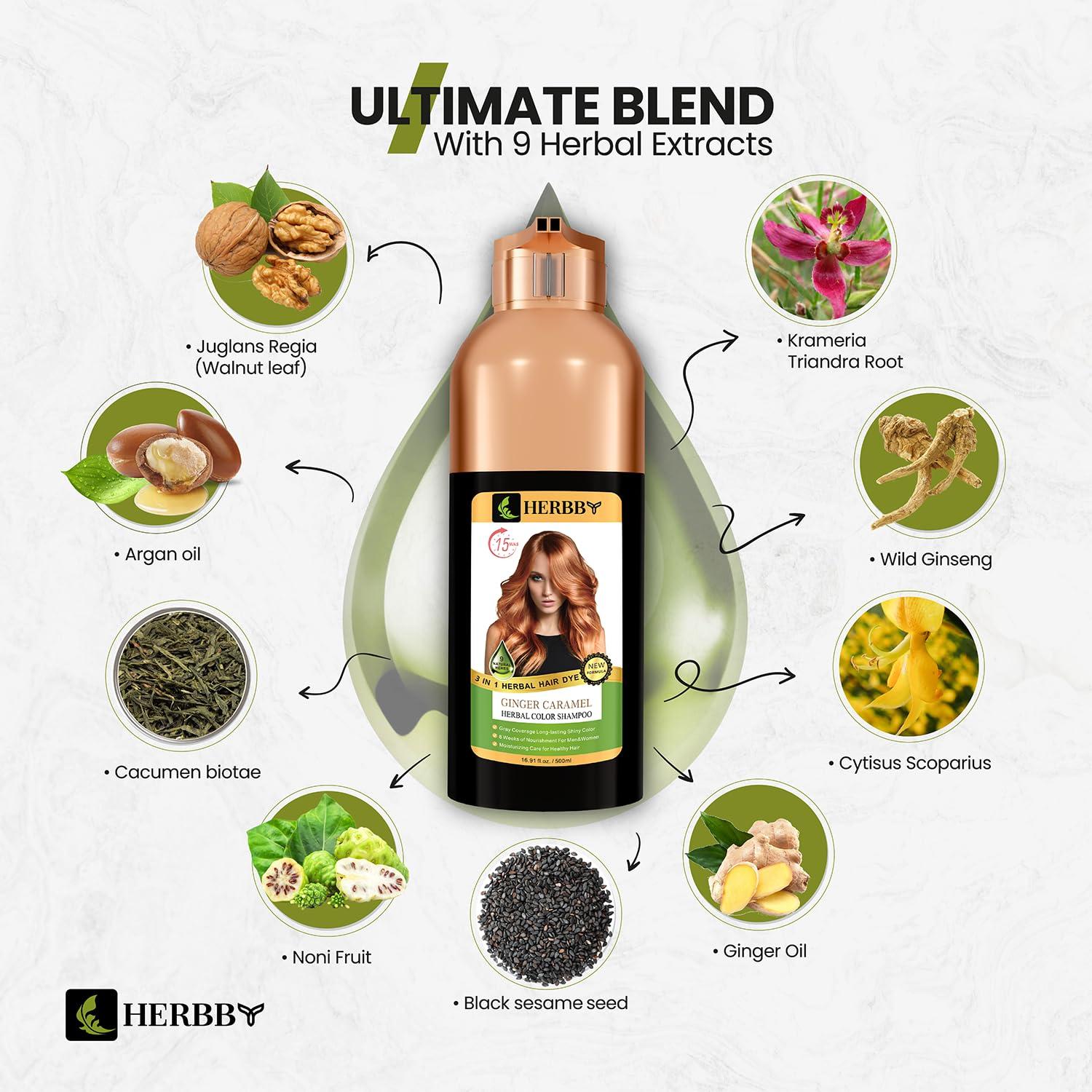 Champú Tinte para Cabello HERBBY 500ml - Color Caramelo Jengibre