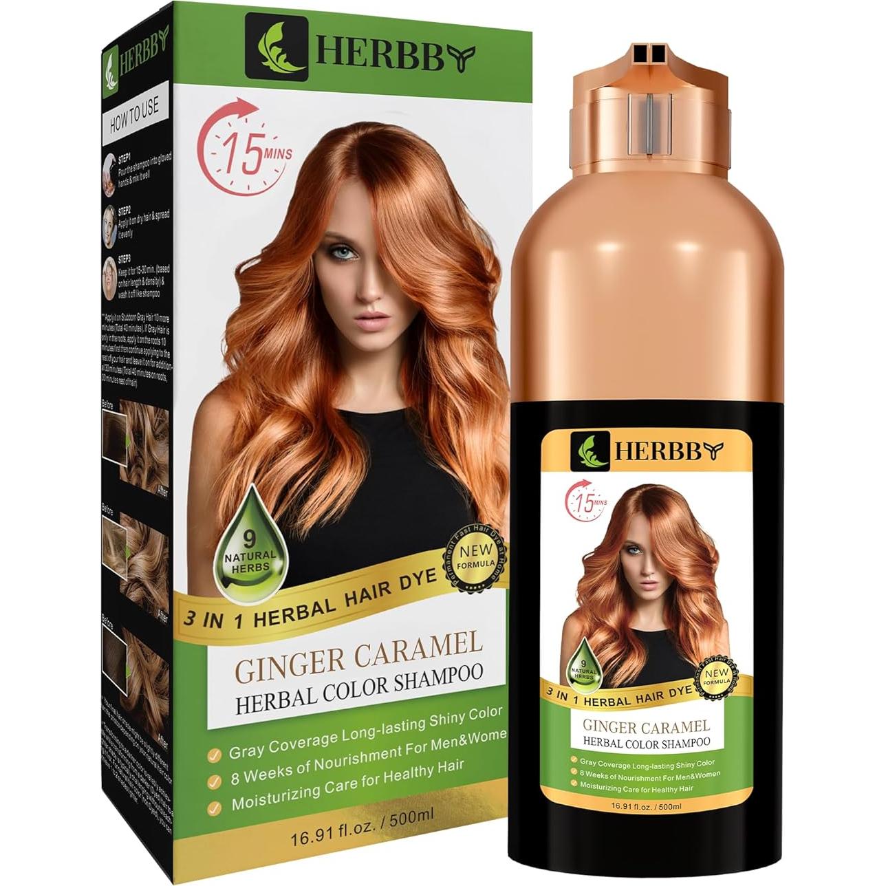 Champú Tinte para Cabello HERBBY 500ml - Color Caramelo Jengibre
