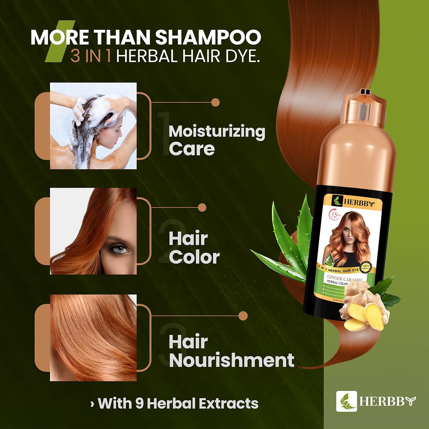 Champú Tinte para Cabello HERBBY 500ml - Color Caramelo Jengibre