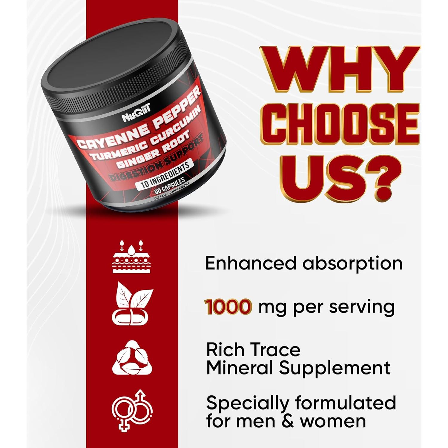 Suplemento de Pimienta de Cayena NUQIIT - 90 Cápsulas Salud Digestiva