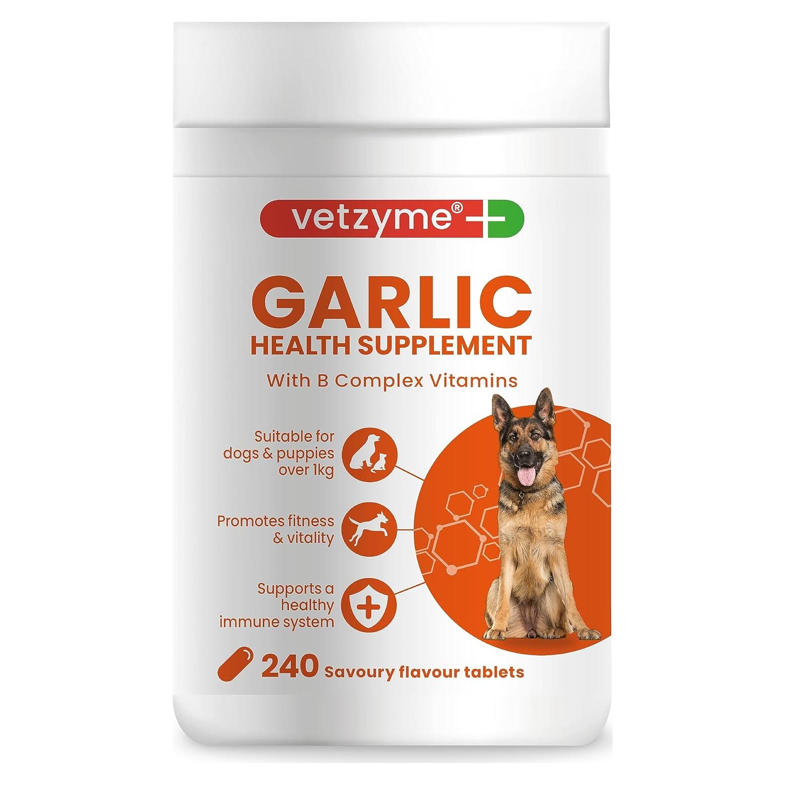 Suplemento de Ajo Vetzyme para Perros - Corazón Saludable, 240 Tabletas