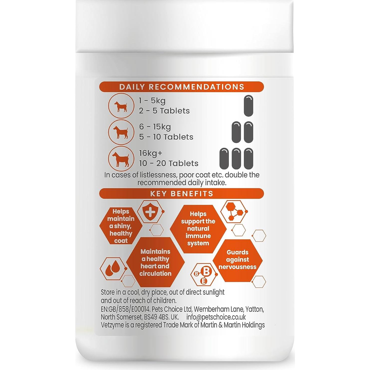 Suplemento de Ajo Vetzyme para Perros - Corazón Saludable, 240 Tabletas