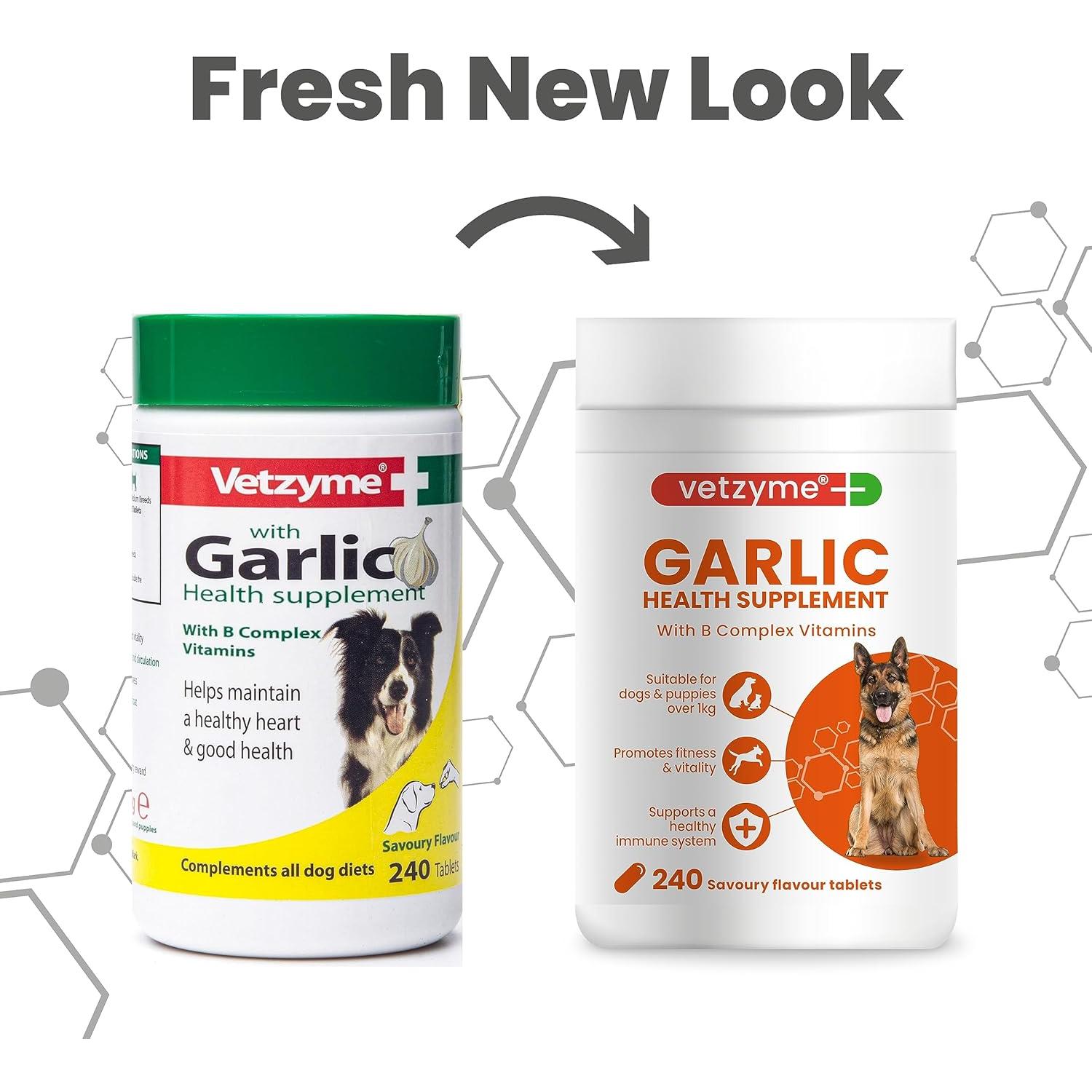 Suplemento de Ajo Vetzyme para Perros - Corazón Saludable, 240 Tabletas