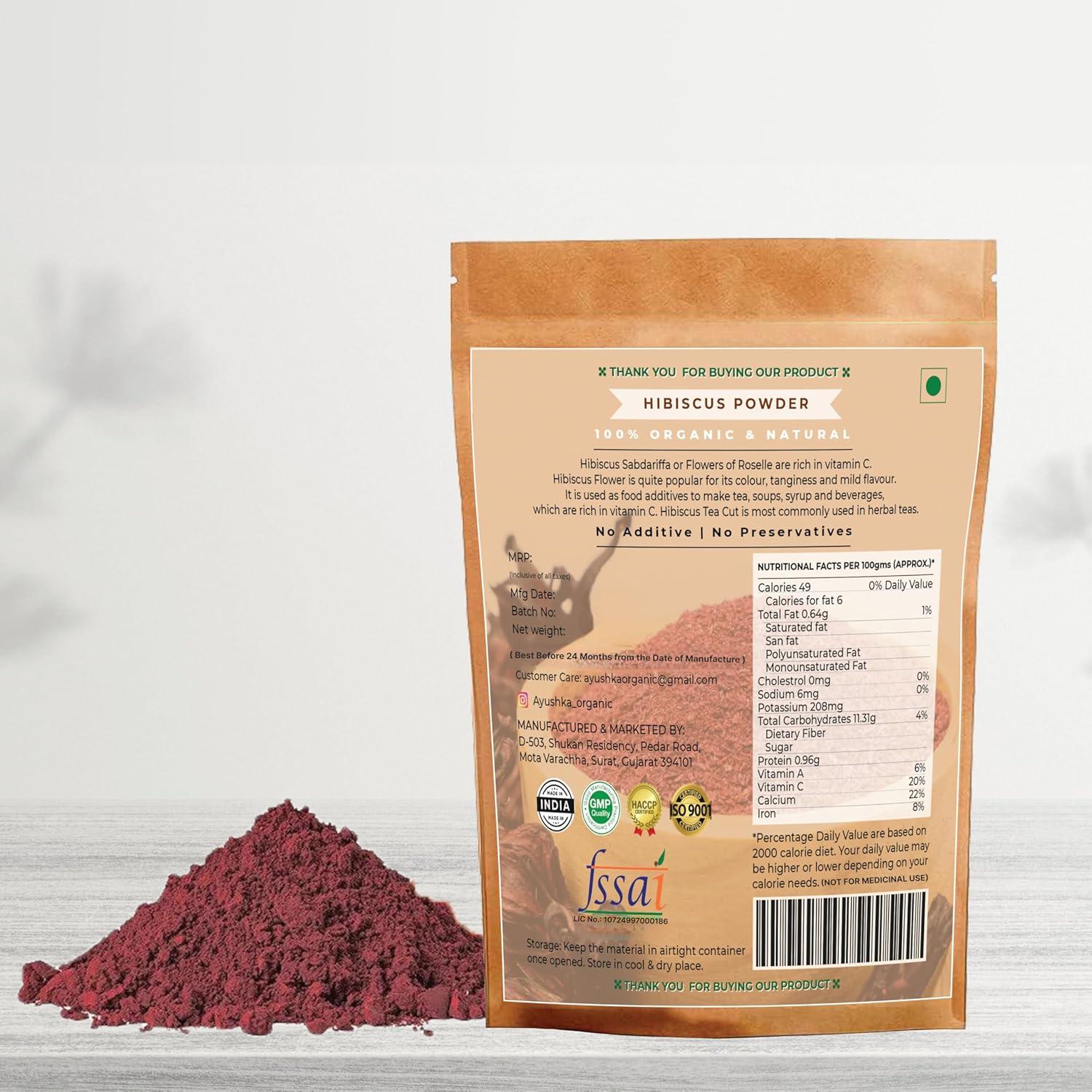 Polvo de Hibisco Ayushka Organic 250g - Cuidado del Cabello y Piel