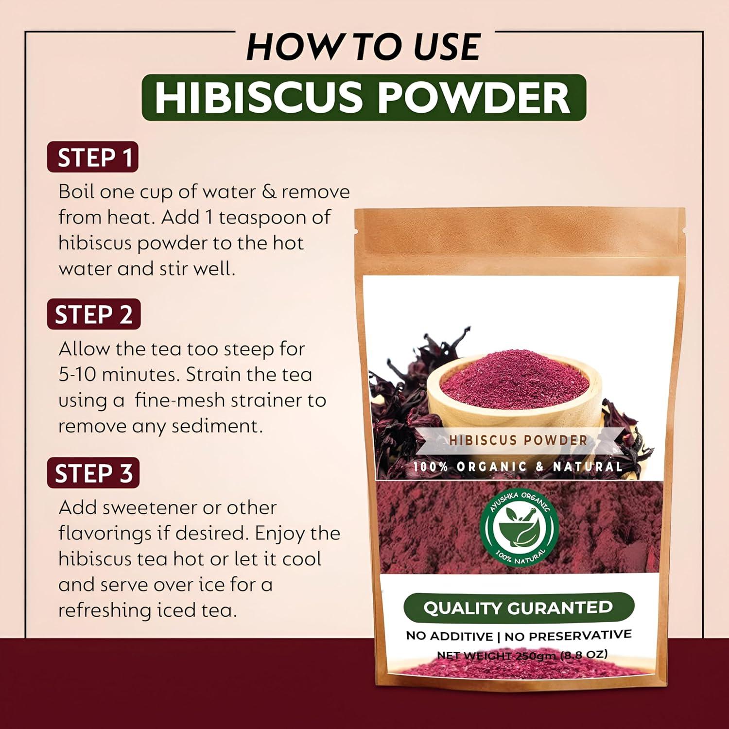 Polvo de Hibisco Ayushka Organic 250g - Cuidado del Cabello y Piel