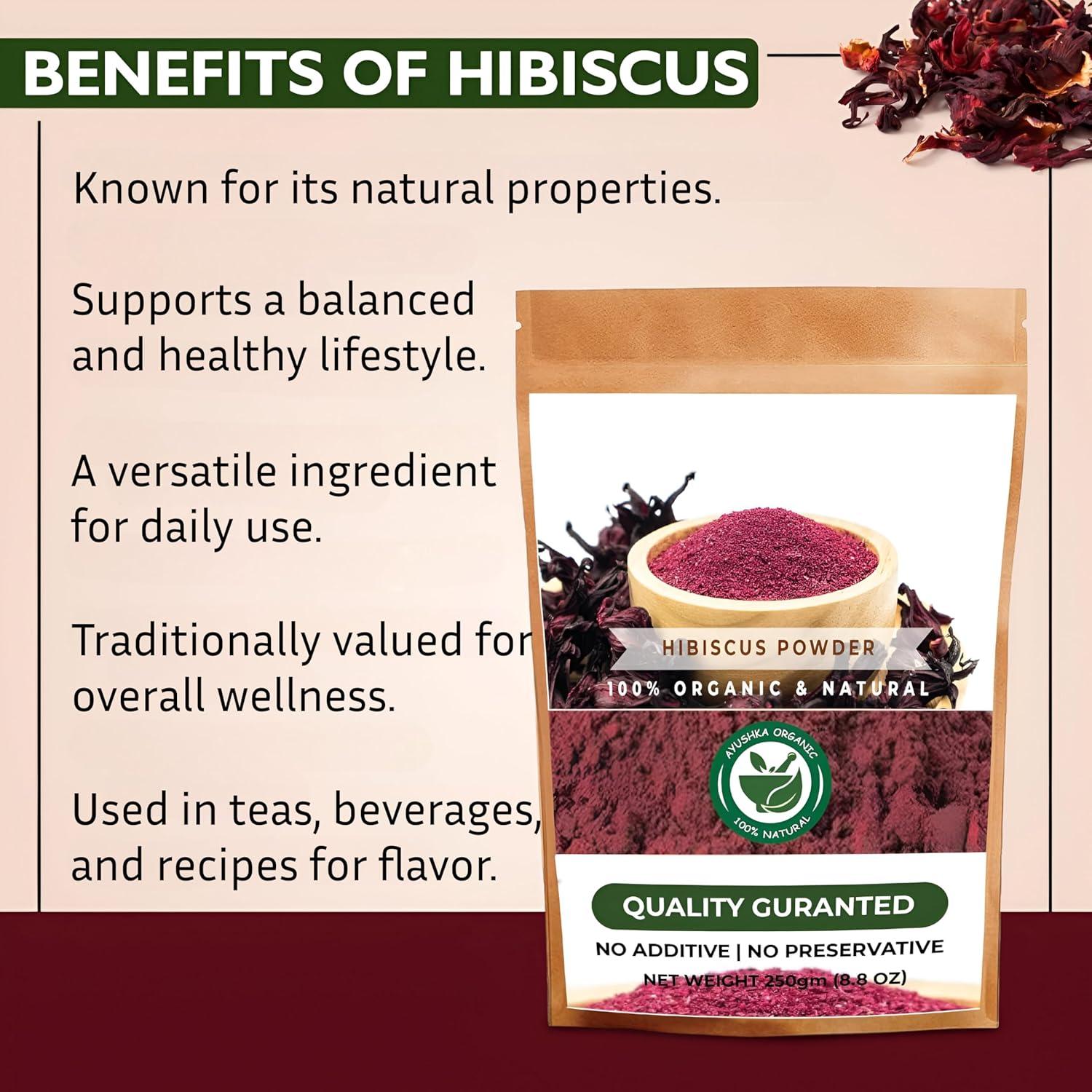Polvo de Hibisco Ayushka Organic 250g - Cuidado del Cabello y Piel