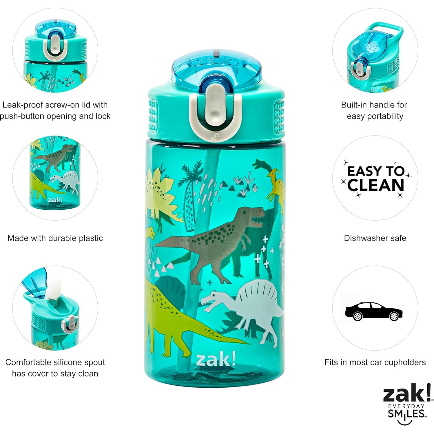 Botella de Agua Zak Designs 16oz Dinosaurio a Prueba de Fugas