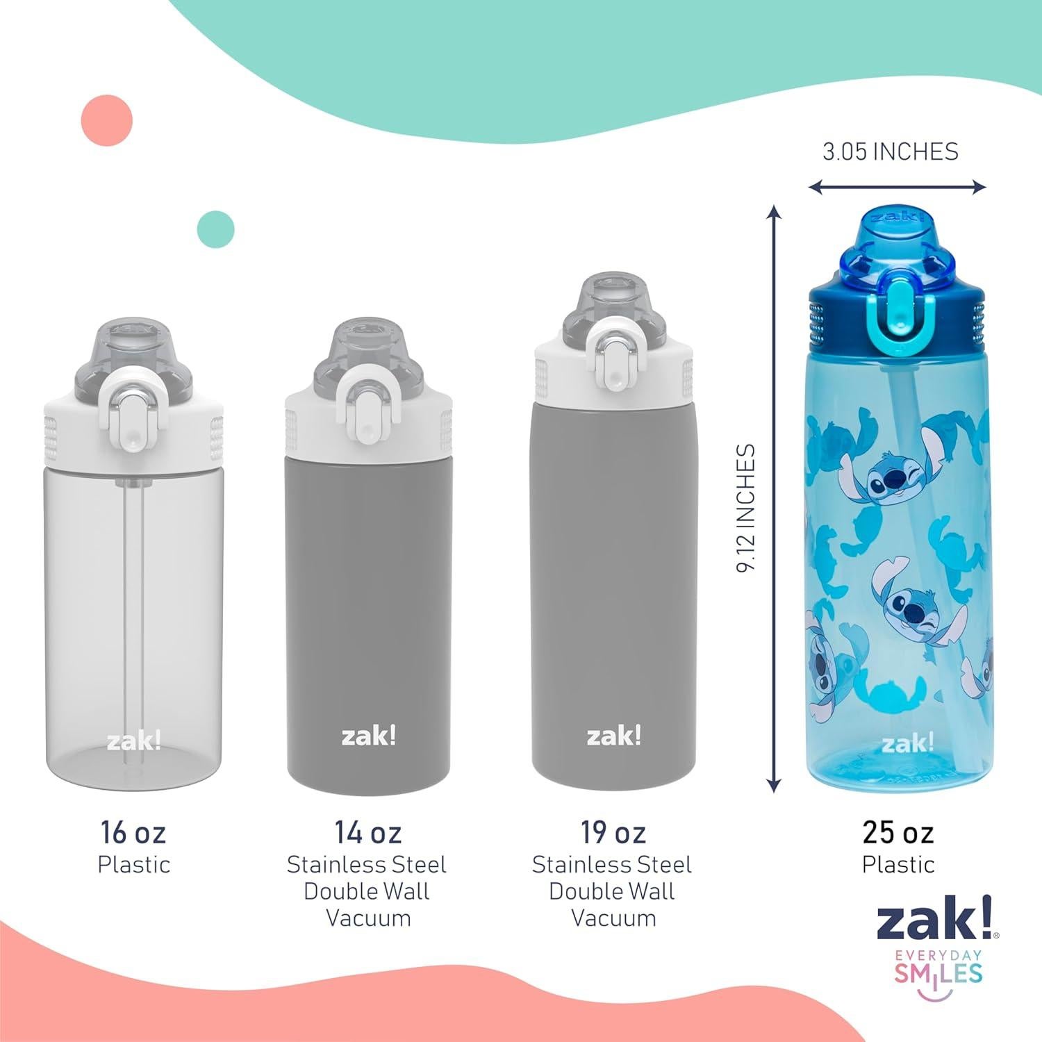 Botella de Agua Zak Designs Stitch 740ml con Pajilla y Asa