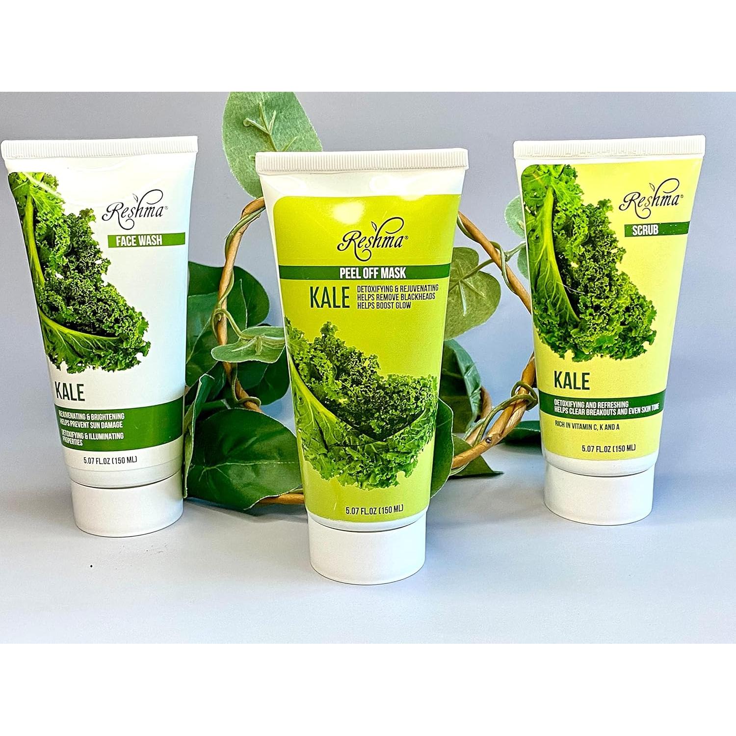 Paquete de Cuidado de la Piel Reshma Beauty Trío de Kale - Limpiador, Exfoliante y Mascarilla