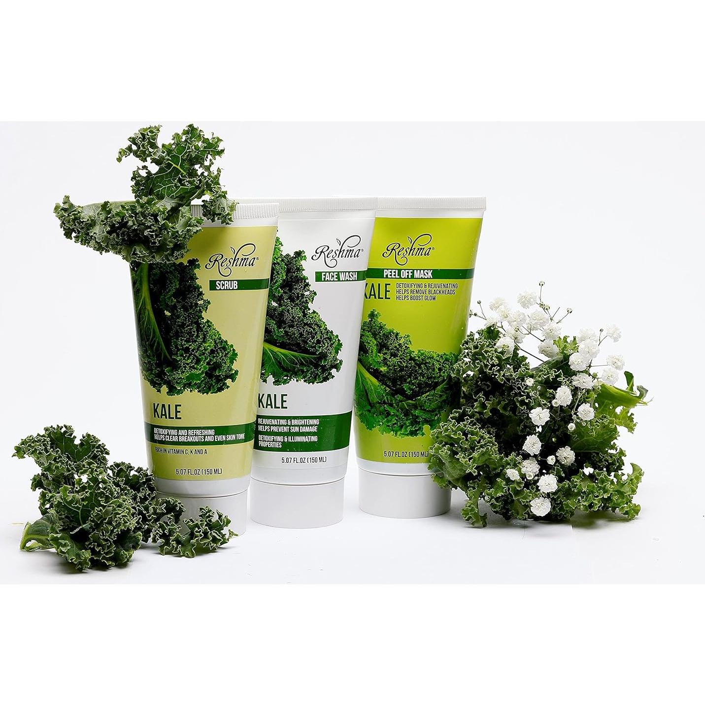 Paquete de Cuidado de la Piel Reshma Beauty Trío de Kale - Limpiador, Exfoliante y Mascarilla