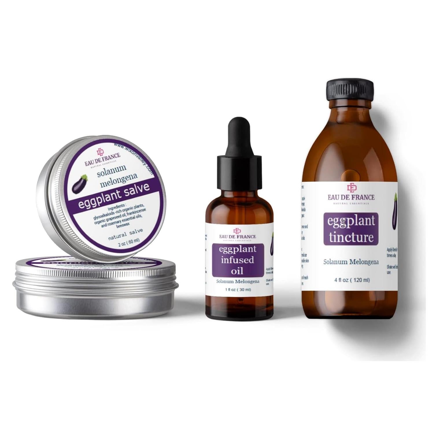 Conjunto de Cuidado de Piel Berenjena - Ungüento, Aceite y Tintura