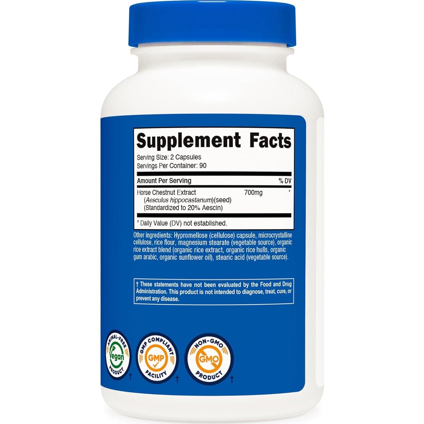 Cápsulas de Extracto de Castaño de Indias Nutricost 700 MG - 180 Unidades