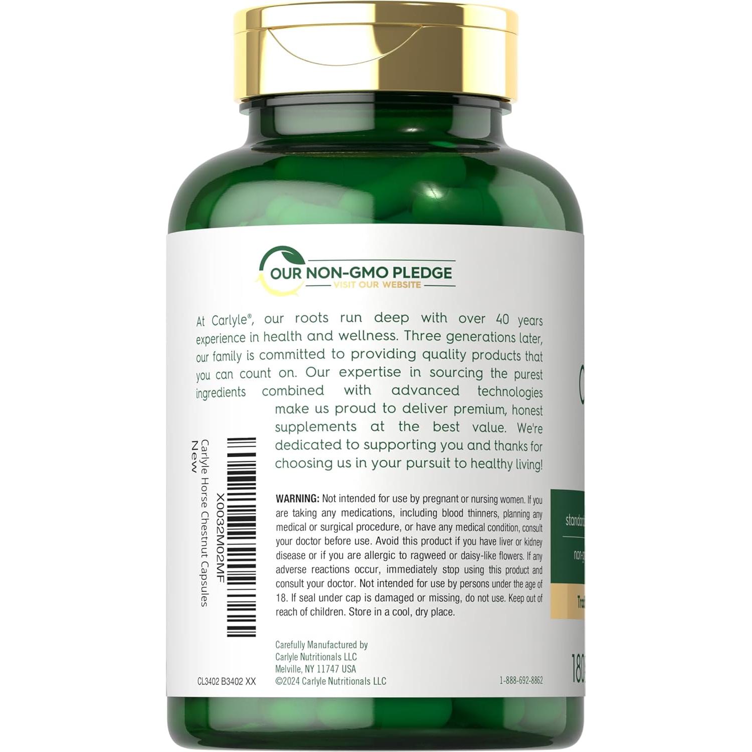 Extracto de Castaño de Indias Carlyle 600mg 180 Cápsulas Suplemento Herbal