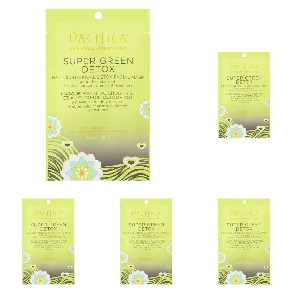 Mascarilla Facial Detox Vegana Pacifica Beauty - Té Verde y Carbón, 5 Unidades